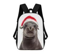 sinyumoney Seal with Santa Hat Rucksack Large Lightweight Casual Backpack for Campus Outdoor Travel Sports 17inch