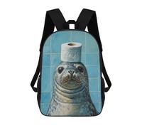 sinyumoney Seal with Toilet Paper on Head-2 3D Printed 17inch School Bag Children's School Backpack Travel Backpacks Casual Fashion Bag for Kids School Students