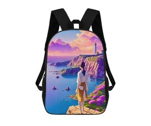 sinyumoney Seaside Lighthouse Dreamscape Kids Backpack, Backpack School Bag, Backpacks Kids School 3D Printed School Bags for Elementary And Middle School Students Teens Birthday Gift 17inch