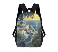 sinyumoney Seaside Village at Sunset in Pointillist Style School Backpack Business Laptop Rucksack Bag Unisex Casual Daypack for Men/Women 17inch