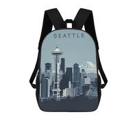 sinyumoney Seattle Skyline Illustration 17inch School Bag 3D Printed Children's School Backpack Casual Fashion Travel Backpacks for Kids School Students