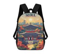 sinyumoney Seoul Cityscape with Temple Backpacks, Kids Backpack Student School Bag 3D Printed Travel Backpacks Fashion Accessory Backpack Children Waterproof School Bags 17inch