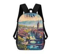 sinyumoney Serene Bern Cityscape 3D Printed Children's School Backpack for Kids High Capacity Travel Rucksacks Book Bags Kids School Bag Back Pack 17inch