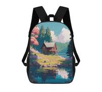 sinyumoney Serene Cabin by The Lake Backpacks Kids School Backpack School Bag 3D Printed School Bag for Boys Elementary And Middle School Students 17inch
