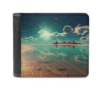 sinyumoney Serene Coastal Reflections 3D Print PU Leather Wallet Slots ID Window RFID Blocking Stylish Slots Note Section Purse Youth Guys 11.7cm*9.5cm