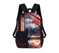 sinyumoney Serene Cute Cat Scenery School Backpack Lightweight Airport College Students Back Pack- Perfect for Travel, Work And Daily Use 17inch