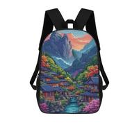 sinyumoney Serene Mountain Village Scene Backpack School Daypacks Business Backpack Water Resistant Bookbag for Boys/Girls/Teenagers 17inch
