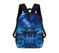 sinyumoney Serene Night Temple Reflections 3D Printed 17inch Kids School Backpack School Bag Fashion Rucksacks for Boys Elementary And Middle School Students