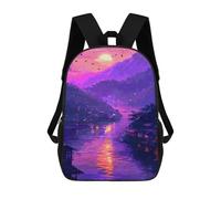 sinyumoney Serene Sunset River Village School Backpack Fashion Stationery Backpack Waterproof Casual Daypacks for Men/Women 17inch