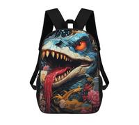 sinyumoney Serious Dinosaur with Flowers Kids School Backpack 3D Printed Fashion School Bag Casual School Bag for Boys Elementary And Middle School Students 17inch