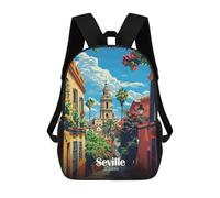 sinyumoney Seville, Spain Street View Illustration Backpack School Bag Lightweight Casual Daypack School Backpacks for Girl, Teen Girls 17inch