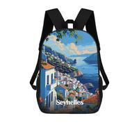 sinyumoney Seychelles Coastal Town Backpack 3D Printed Children's School Backpack for Kids High Capacity Travel Rucksacks Book Bags Kids School Bag Back Pack 17inch