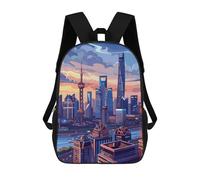 sinyumoney Shanghai Skyline Kids' Backpack 3D Printing School Bag Boys Cool Daypacks Casual Knapsack Fun Back Bag for Kids And Teenager 17inch