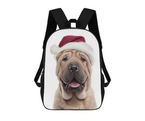 sinyumoney Shar Pei Dog Wearing Santa Hat Backpack School Bag Secondary Causal Travel High School Bags for School/Work/Travel 17inch