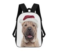 sinyumoney Shar Pei Dog Wearing Santa Hat School Bag Backpack Teen Schoolbag 3D Printing Adjustable Schoolbag Fashion Pocket Bag for Kids Boys Girls Students And Teenagers Fans 17inch
