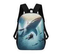 sinyumoney Shark Encounter Underwater Rucksack High Secondary School Bags Casual Backpack for Girls Boys Teenage 17inch