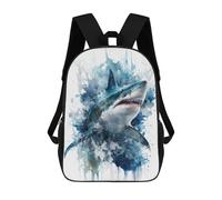 sinyumoney Shark Frenzy in Watercolor Backpacks Kids School Backpack School Bag 3D Printed School Bag for Boys Elementary And Middle School Students 17inch