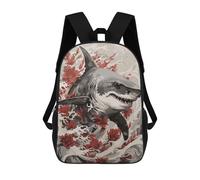 sinyumoney Shark Japanese Painting Children's Backpacks School Backpack 3D Printed Backpack for Kids Travel Rucksacks Book Bags Kids School Bag 17inch