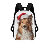 sinyumoney Shetland Sheepdog with Santa Hat Portrait Backpacks Kids Student Schoolbag,3D Printed Backpacks,Elementary And Middle School Students Backpacks for Boys Girls 17inch