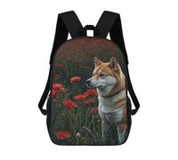 sinyumoney Shiba Inu in Poppy Field Backpacks, Kids Backpack Student School Bag 3D Printed Travel Backpacks Fashion Accessory Backpack Children Waterproof School Bags 17inch