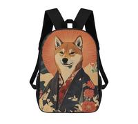 sinyumoney Shiba Inu Japanese Kimono Kids School Backpack School Bag 3D Printed School Bag for Boys Elementary And Middle School Students 17inch