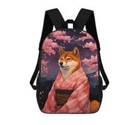 sinyumoney Shiba Inu Sakura Pixel Art Children's Backpacks 17inch School Backpack 3D Printed Bag Bookbag for Kids Travel Rucksacks Boy Girl Book Bags Kids School Bag