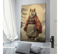 sinyumoney Shiba Inu The Samurai Art Work for Home Walls for Toilet Bathroom Decor Grey Wall Art 12x18inch(30x45cm)