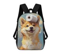sinyumoney Shiba Inu with Toilet Paper Backpacks Kids School Backpack School Bag 3D Printed School Bag for Boys Elementary And Middle School Students 17inch