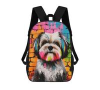 sinyumoney Shih Tzu Dog Graffiti Backpacks Kids School Backpack School Bag 3D Printed School Bag for Boys Elementary And Middle School Students 17inch