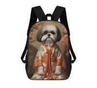 sinyumoney Shih Tzu Dog in K Imono 3D Printed School Backpack Casual Children's Backpacks 3D Printed School Bag for Boys Elementary And Middle 17inch