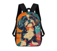 sinyumoney Shih Tzu Pop Art Playful Shih Tzu in Retro Colors 3D Printed 17inch Kids School Bag Rucksacks Children's School Fashion Casual Back Pack High Capacity Travel Book Bags