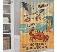 sinyumoney Shoreline Showdown Crab Vs. Seagull 100% Polyester Fabric Washable Decor Bath Curtains for Bathroom Wet Room 64.17x70.87Inch（163x180cm）