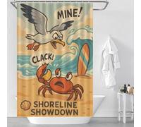 sinyumoney Shoreline Showdown Crab Vs. Seagull Bath Shower Curtains Mildew Fabric Polyester Shower Curtain for Bathroom for Bathroom with Hooks 46.85x70.87Inch（119x180cm）