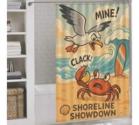 sinyumoney Shoreline Showdown Crab Vs. Seagull Fabric Polyester Bathroom Curtains Modern Art for Bathroom with Hooks 56.30x70.87Inch（143x180cm）