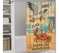 sinyumoney Shoreline Showdown Crab Vs. Seagull Shower Curtain Waterproof Mould 100% Polyester Fabric Washable Bathroom Decor Curtains for Bathroom Wet Room 53.54x70.87Inch（136x180cm）