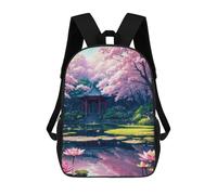 sinyumoney Shrine Lotus Sakura Japan 3D Printed 17inch School Bag Children's School Backpack Travel Backpacks Casual Fashion Bag for Kids School Students