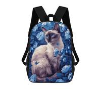 sinyumoney Siamese Cat in Blue Flowers Backpack School Bag Work Laptop Backpack Rucksack Bag for Teenage Girls Boys Women Men 17inch