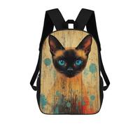 sinyumoney Siamese Cat Portrait on Wood Children's Backpacks School Backpack 3D Printed Backpack for Kids Travel Rucksacks Book Bags Kids School Bag 17inch