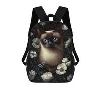 sinyumoney Siamese Cat Portrait with White Flowers Backpack School Fashion Stationery Backpack Waterproof Casual Daypacks for Campus Outdoor Travel Sports 17inch