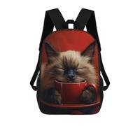 sinyumoney Siamese Cat with Coffee Backpacks 3D Printed Kids School Backpack Outdoor Casual Daypack Fashion Casual Children Backpacks Cute Travel Bags 17inch
