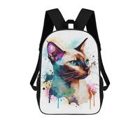 sinyumoney Siamese Watercolor Cat Backpacks Kids School Backpack Fashion School Bag 3D Printed School Bag for Boys Elementary And Middle School Students 17inch