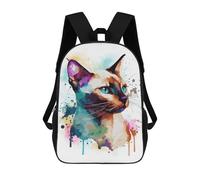 sinyumoney Siamese Watercolor Cat Kids School Backpack 17 Inch School Bag 3D Printed School Bag for Boys Elementary And Middle School Students