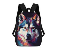 sinyumoney Siberian Husky Abstract Backpacks Kids 17inch School Backpack School Bag 3D Printed School Bag for Boys Elementary And Middle School Students