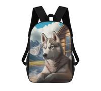 sinyumoney Siberian Husky Cabin Scene Children's Backpacks School Backpack 3D Printed Backpack for Kids Travel Rucksacks Book Bags Kids School Bag 17inch
