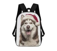 sinyumoney Siberian Husky Dog with Santa Hat Children's Backpacks School Backpack 3D Printed for Kids Travel Rucksacks Book Bags Kids 17inch School Bag