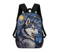 sinyumoney Siberian Husky Night School Backpack School Bags for Girls Boys Backpack with Pocket Fashion School Bag Kids Backpack 17inch