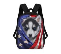 sinyumoney Siberian Husky USA Patriot Backpack School Bag Rucksack for Girls Boys Backpacks Large Capacity Kids Back Pack Lightweight School Bags for Children Students 17inch