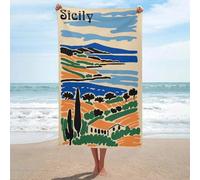 sinyumoney Sicily Travel Poster Basics Towel Set Sand Free Quick Dry Absorbent Compact Beach Towel for Spa Gym Hotel 130cm*80cm