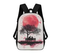 sinyumoney Silhouette Couple Under Red Moon 3D Printed Children's 17 Inch Backpacks 3D Printed Casual School Bag for Boys Elementary And Middle