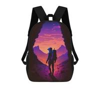 sinyumoney Silhouette Hiker in Mountainscape Children's School Backpack Fashion Casual Children's Backpacks 3D Printed School Bags Boy Large Backpack 17inch
